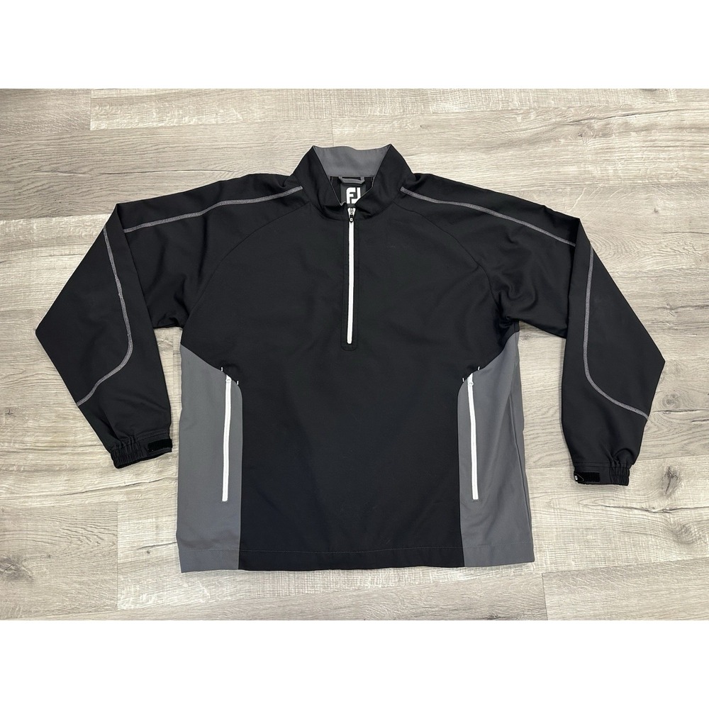 FootJoy Mens 1/2 Zip Pullover Sz XL Black Gray Sport Wind Shirt Long Sleeve Golf